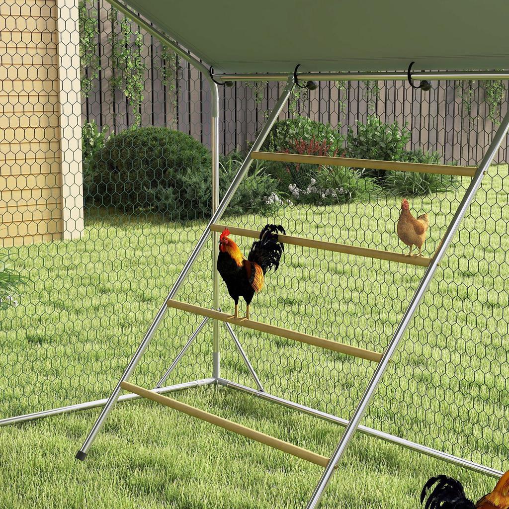 Chicken Coop Free Range Run For Chickens With UV Resistant Tarp Steel Mesh Feeder For 24 30 Chickens