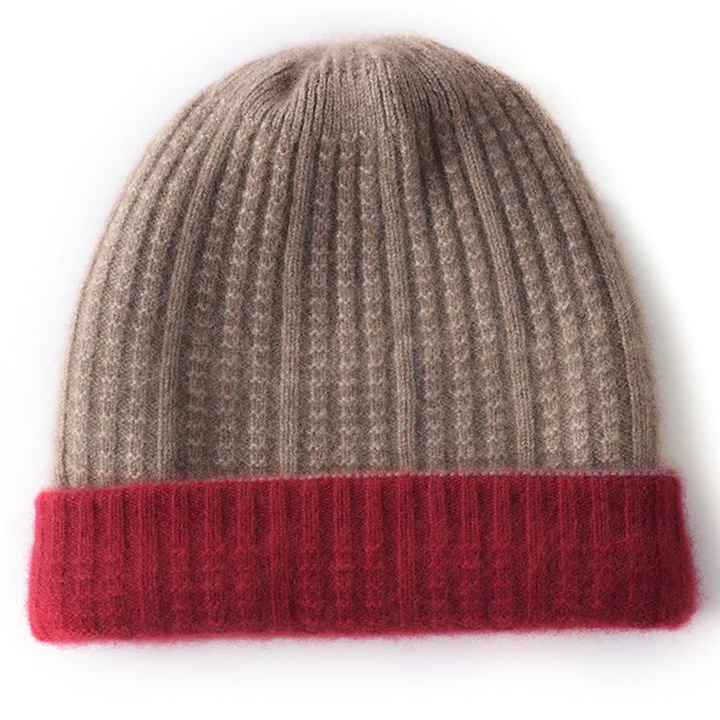 Autumn and Winter New% Cashmere Thickened Soft Waxy Warm Color Matching Knitted Men's and Women's Cashmere Hats Are In Stock