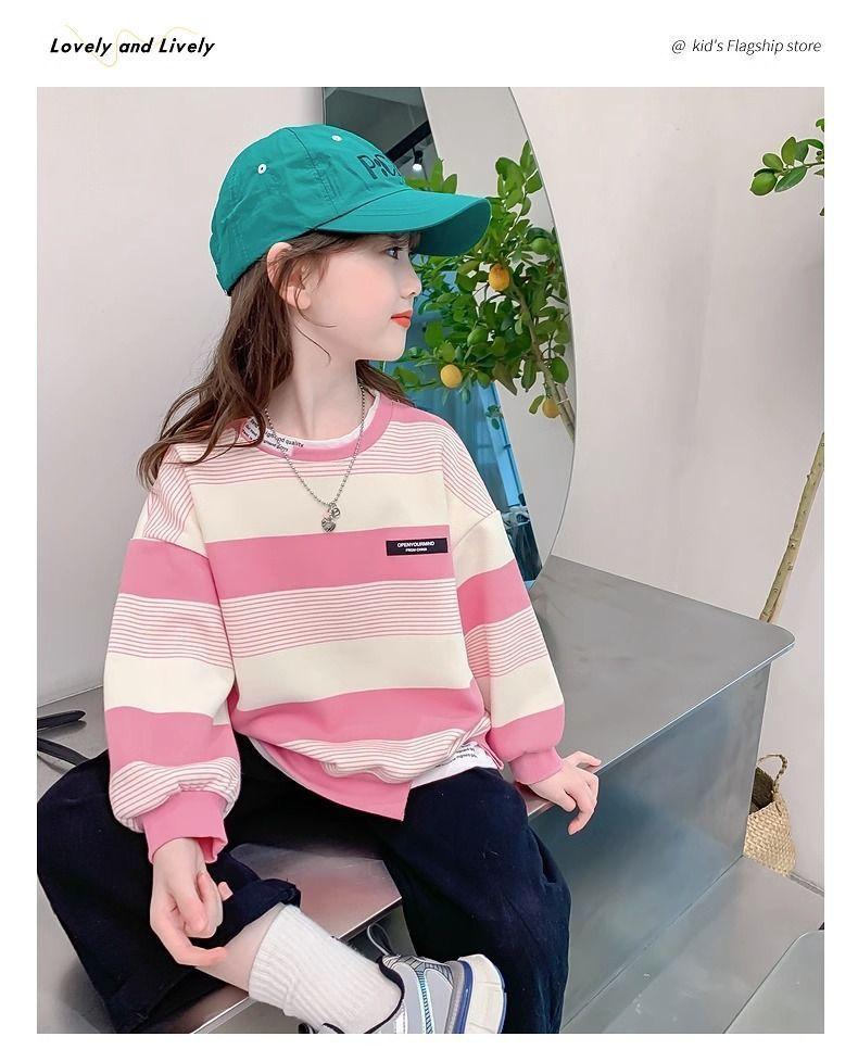 Girls Stylish Striped Sweatshirt Long Sleeve Pullover Top Casual Autumn Winter Kids Clothes