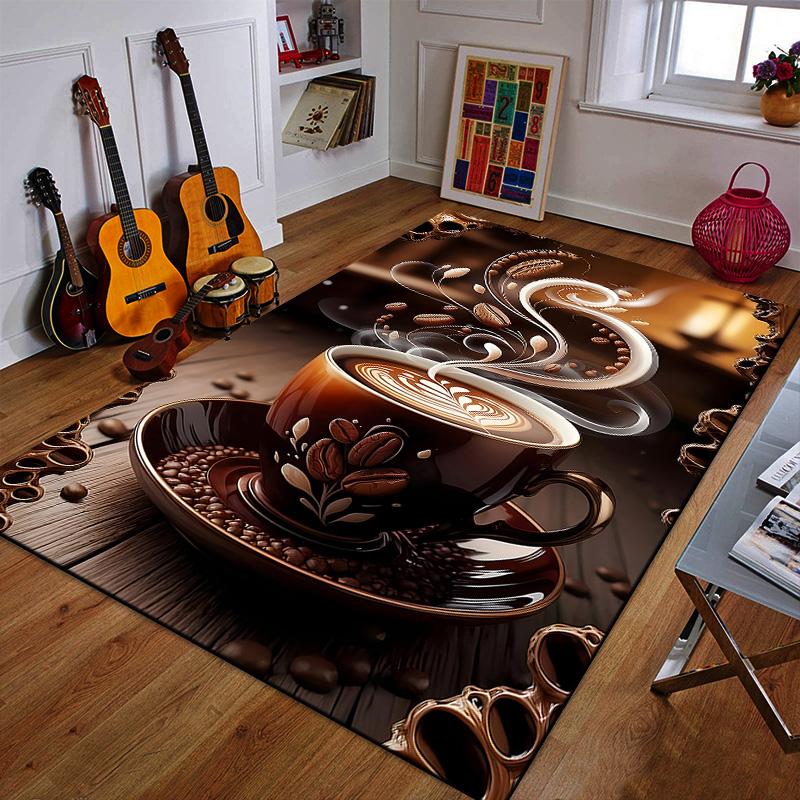 "Elegant Coffee Cup with Swirling Steam" Patterned carpet a non slip rug suitable for all seasons and any setting, gift