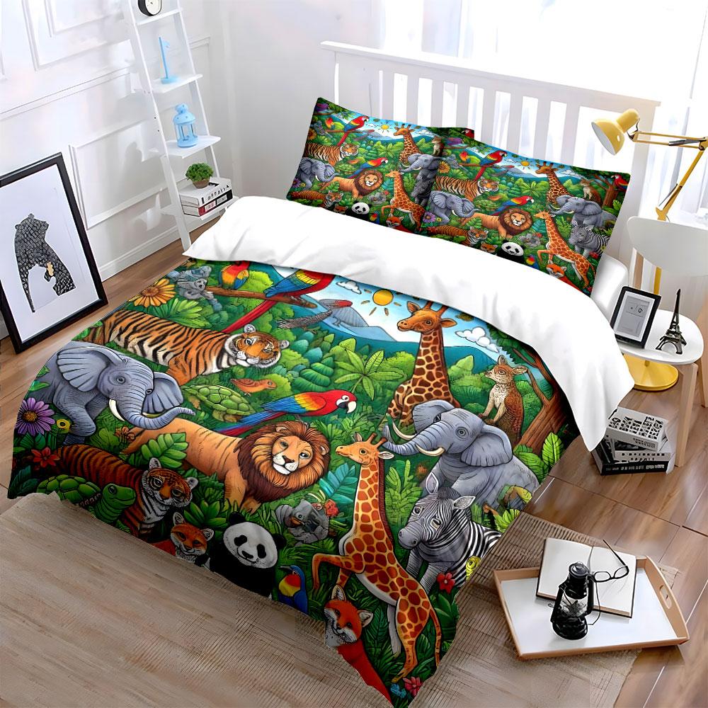 "Wildlife-Themed Jungle Decoration Set" Kid's and Adults' Bedroom Decor, Exquisite Three-piece Bedding Set Gift