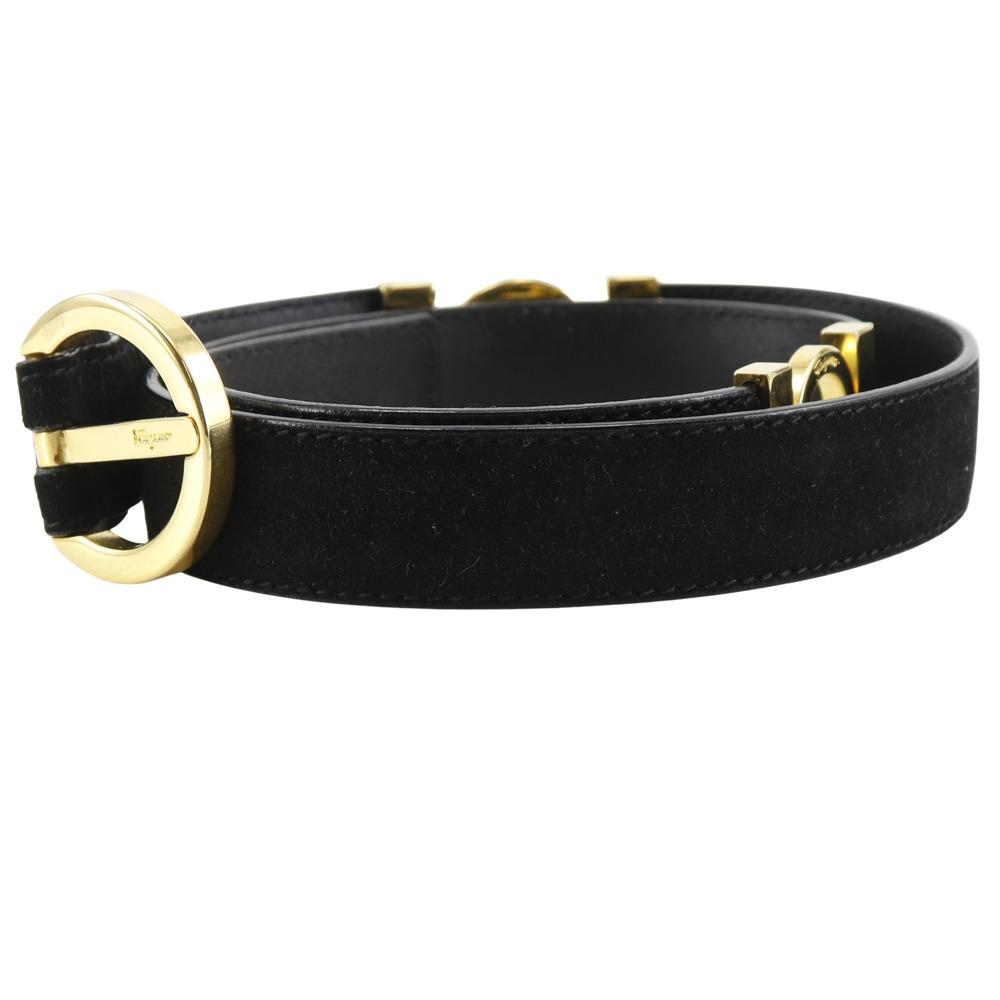 Salvatore Ferragamo Gancini Belt Black/gold Suede/Plated Gold Women Used