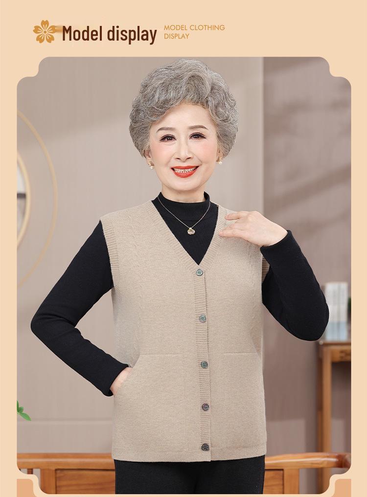 Mom's Lightweight Spring and Autumn Cardigan Vest for Elderly Women