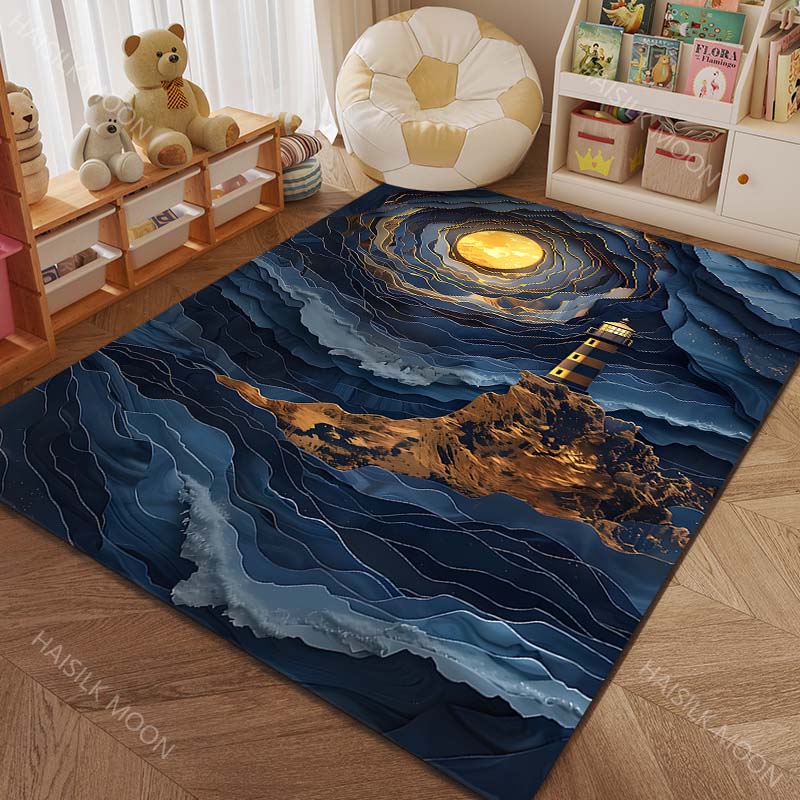 1PC Lighthouse and Dreamy Moonlight Pattern Rug Carpets for Bedroom Living Room Sofa Mat Creative Door Mat Cloakroom Home Decor