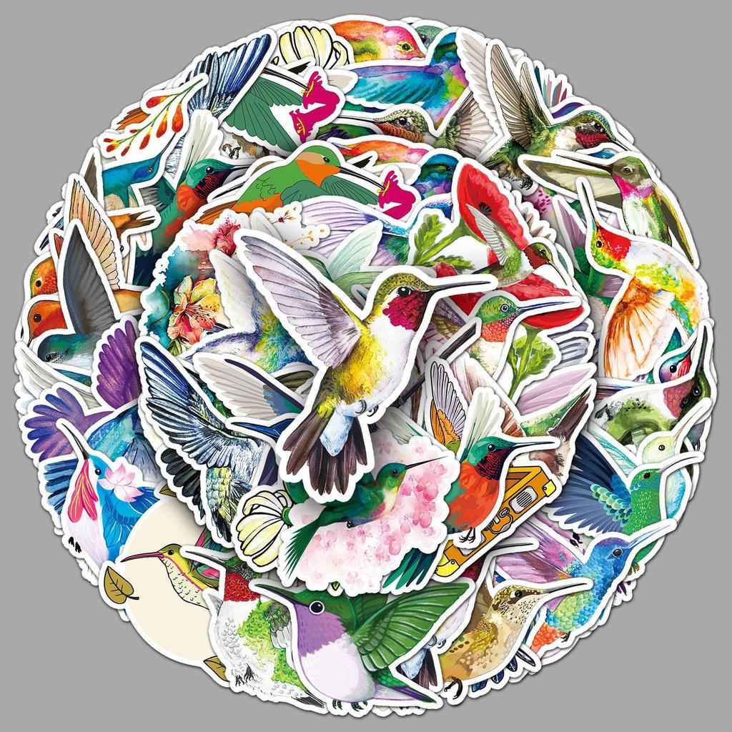50 Hummingbird Cartoon Stickers - Colorful & Waterproof for Tablets, Thermoses, Notebooks