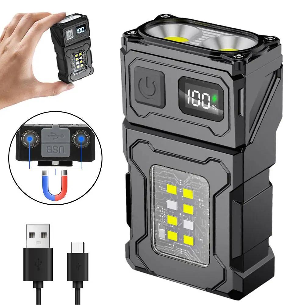 USB Genopladelig LED Lommelygte Bærbar Hale-magnet Lommelygte Super Lys Camping Lanterne Side COB Nødbelysning