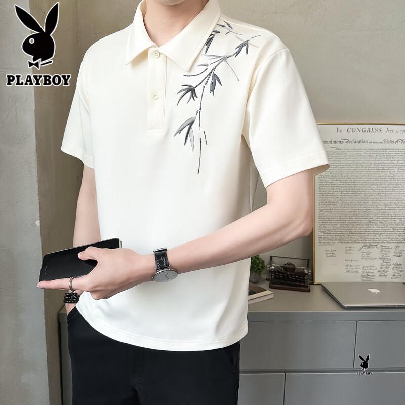 Playboy Men s New Chinese Style Bamboo Embroidered Polo Shirt XXL абрикосовый