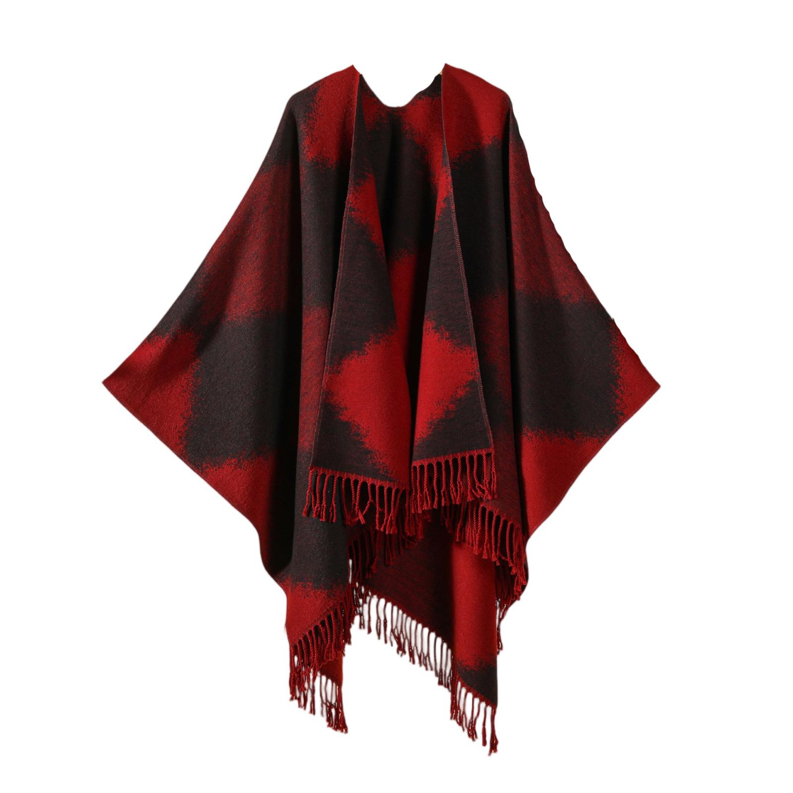 

Женский модный однотонный платок с бахромой и разрезом, двухсторонний трехмерный волнистый теплый шарф из имитации кашемира, накидка-кардиган One Size красный