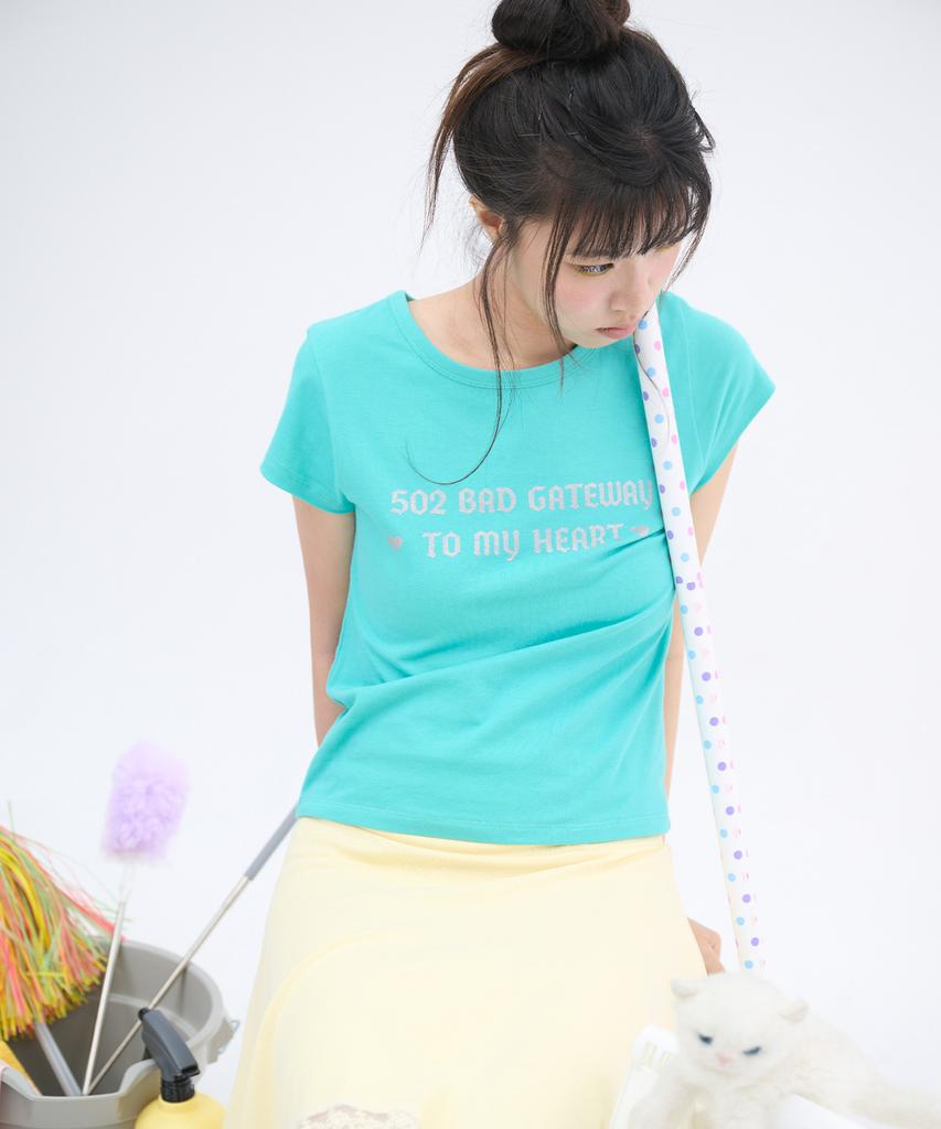 Isjabaibeu 502 Glitter Lettering T Shirt - Mint