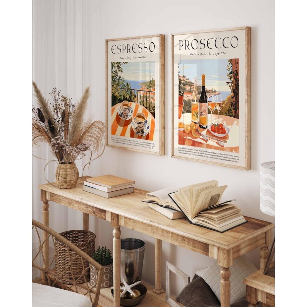 Set of 2 Espresso and Prosecco Posters, Drink Posters, Kitchen Decor, Coffee Print, Coffee Decor, Cocktail Art,Cocktail Prints