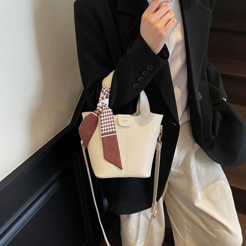 Summer Silk Scarf Bucket Bag Women's New High-end Sense of Work Small Bag Versatile Shoulder Messenger Bag