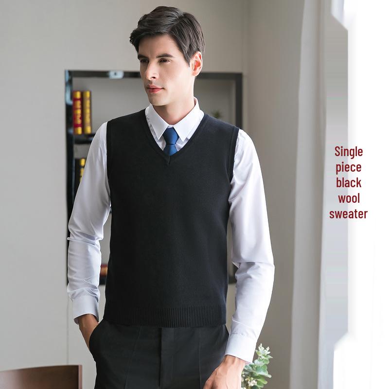 Unisex V-neck Wool Sweater Vest for Spring/Autumn Business Wear