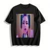 Cyber Style Purple Pink Braid Cool Girl Print Trendy Tee Loose Casual Crew Neck Short Sleeve Top Pure Cotton T-shirt