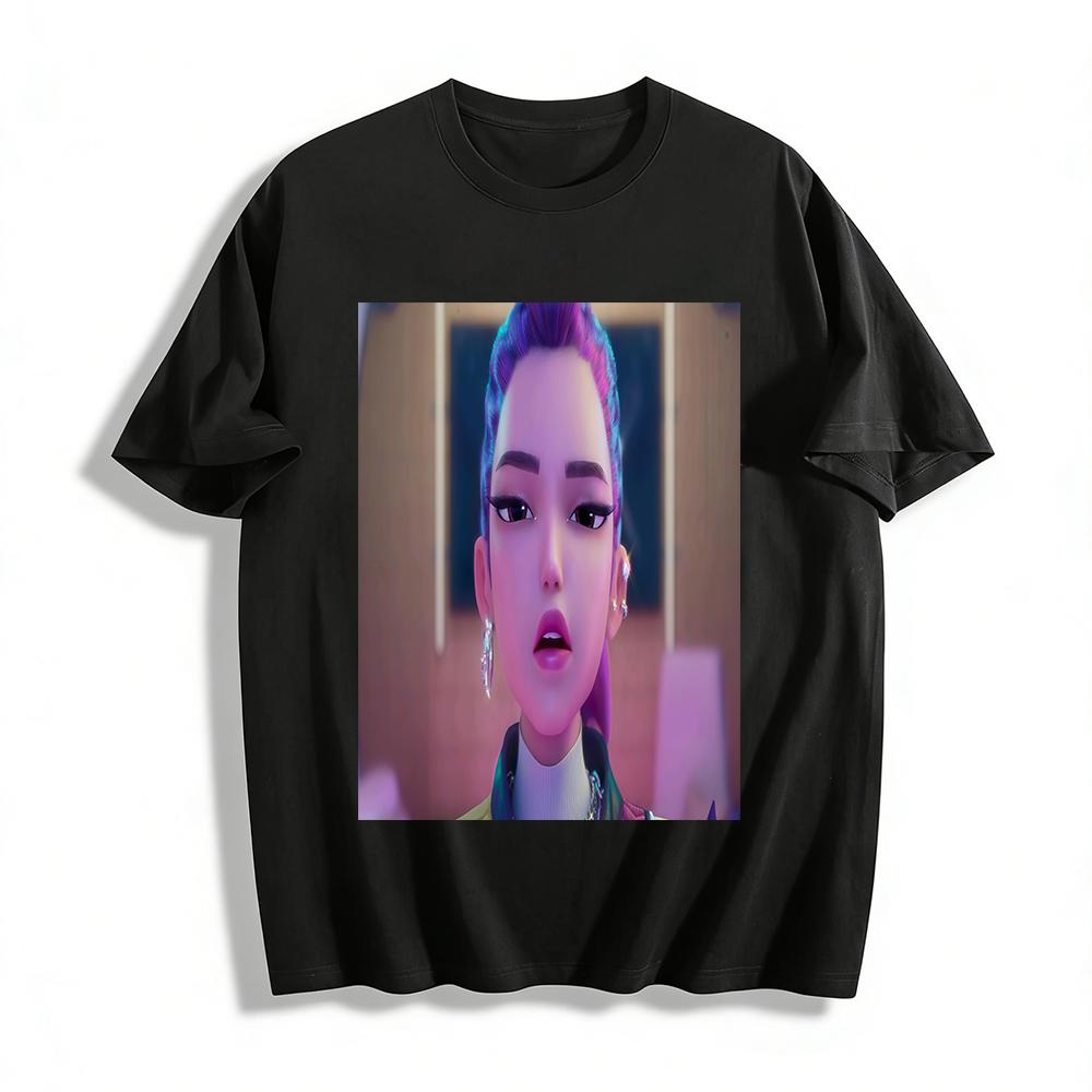 

Cyber Style Purple Pink Braid Cool Girl Print Trendy Tee Loose Casual Crew Neck Short Sleeve Top Pure cotton T-shirt XXS