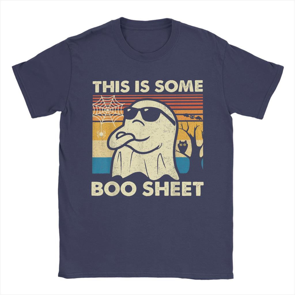 Vintage This is Some Boo Sheet Ghost Retro Funny Halloween T-Shirts Men Round Neck Cotton T Shirts  Short Sleeve Tees Clothing