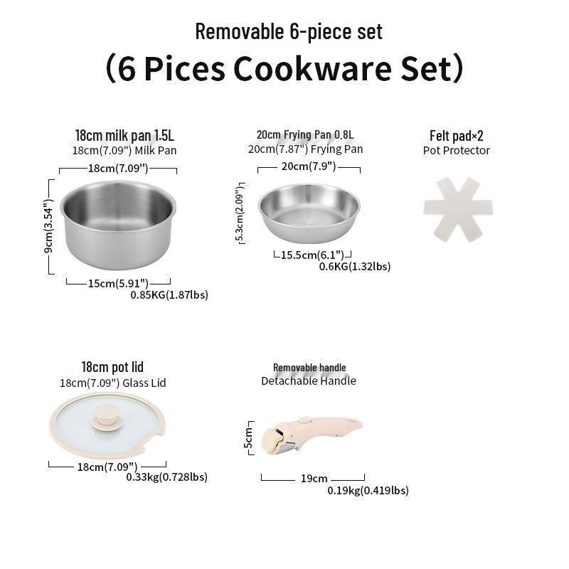 

304 Stainless Steel Cookware Set: Non-Stick Maifan Stone Wok, Flat Frying Pan & Stockpot with Removable Handle In Stock, Ready for Rapid Dispatch