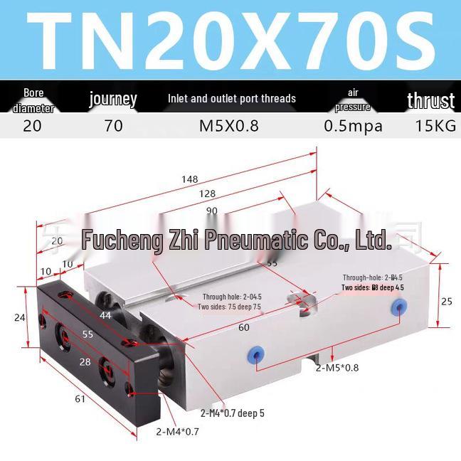 Double Shaft Pneumatic Cylinder with Dual Piston Rods TN10-40