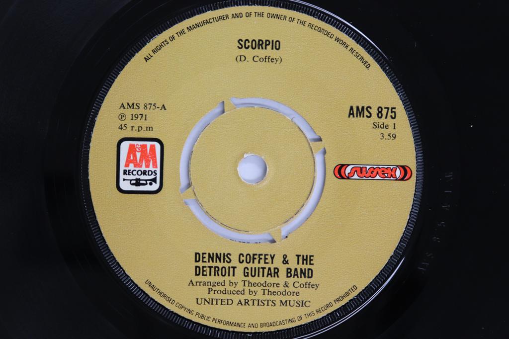 7inch Record DENNIS COFFEY & THE DETROIT GUITAR  - Scorpio AMS875 A&M RECORDS 1972 UK Soul/Funk Used