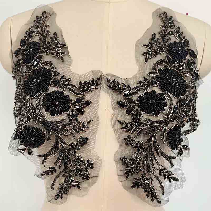 Handmade Diamond Gold Thread 3D Flower Embellishment Sew-On Rhinestones for Wedding Dresses Shoes DIY Projects-Made Felt