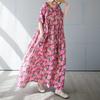 Women's Simple and Fashionable Long Skirt Summer Short Sleeved Round Neck Printed Dress