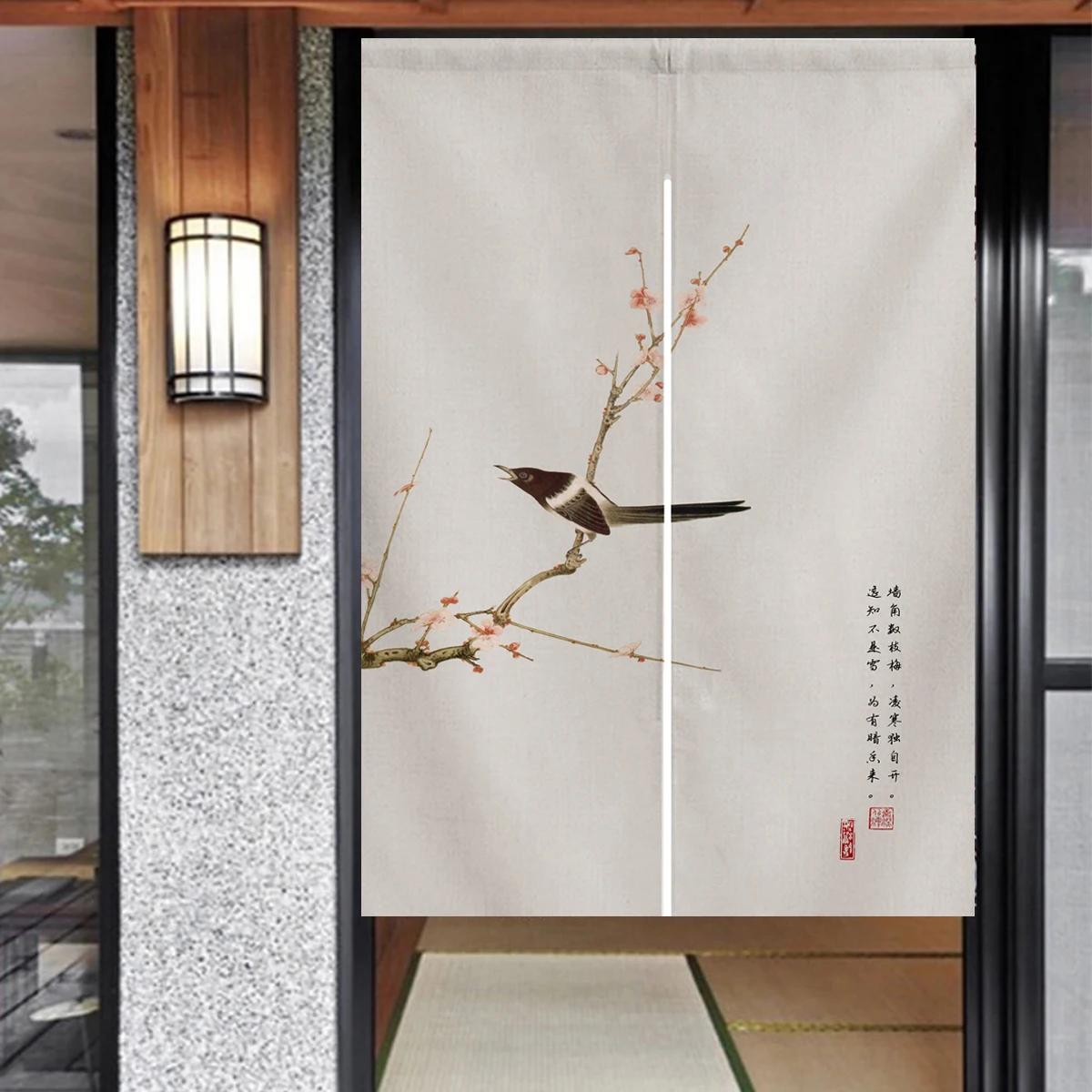 

Дверна завіса в японському норенському китайському стилі. Цвітіння сливи. Дверна завіса. Перегородка кімнати. Кухня. Висячі штори. 75x120cm 29.5x47in