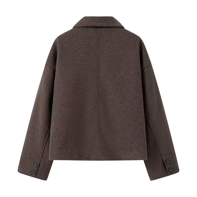 Fashion Turn-down Collar Fleece Short Coats For Women Casual Solid Color Single Breasted Pockets Jackets 2026 Spring Autumn Female Outerwear