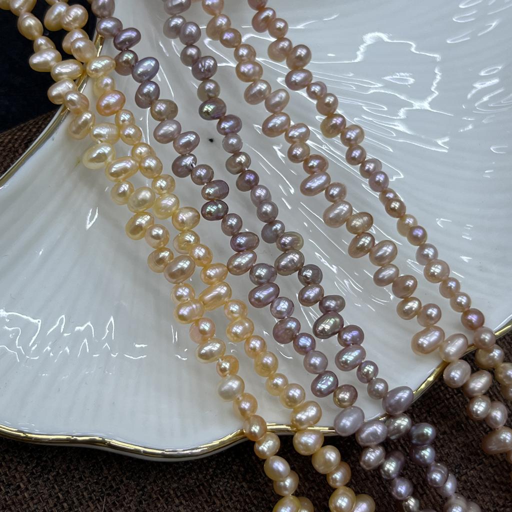 1String, Purple Yellow White Natural Pearls, Top Sided Drilled Hole Pearl Beads for Jewelry Making DIY Crafts (Beads 4-5mm, Length 36cm)