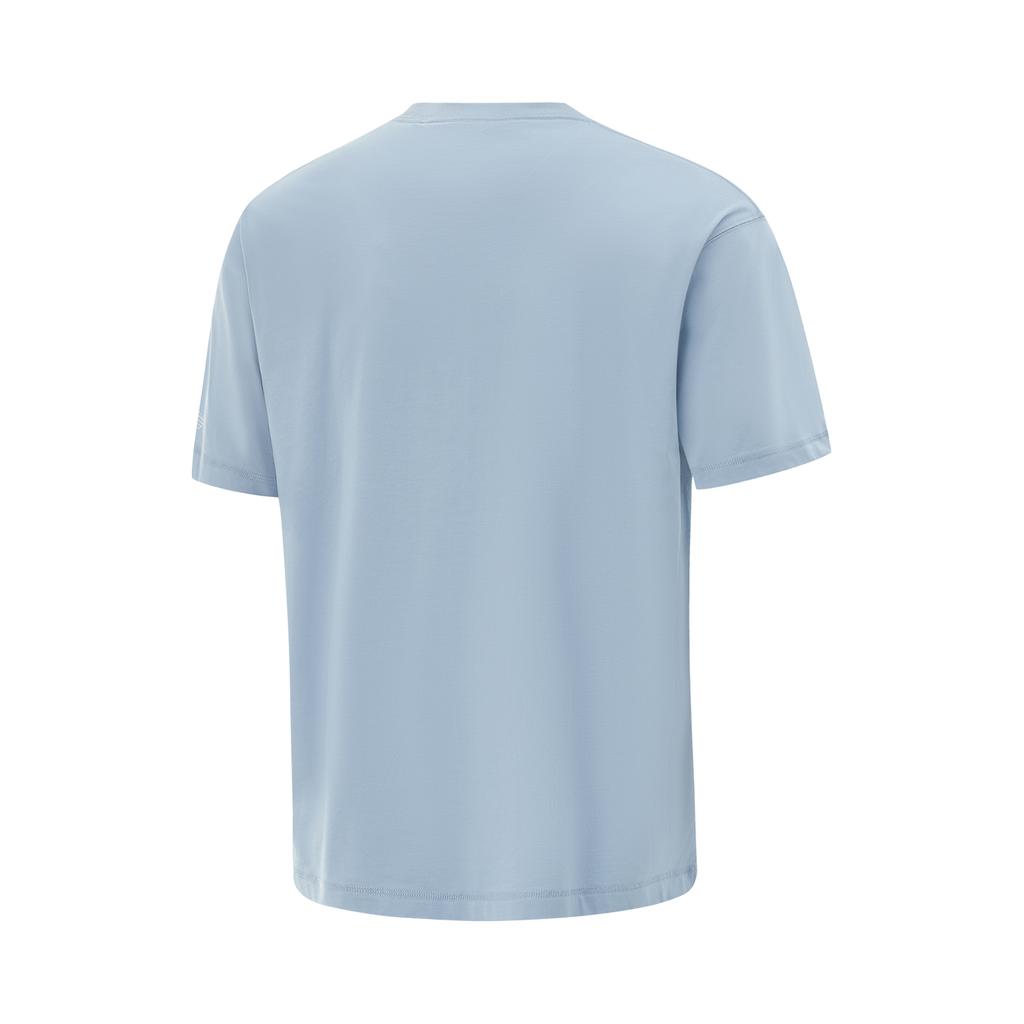 Li-Ning Basketball Series Letter Print Pattern Breathable Versatile Short Sleeve T-Shirt Men Tops Cyan-Gray-Blue AHSV401-2