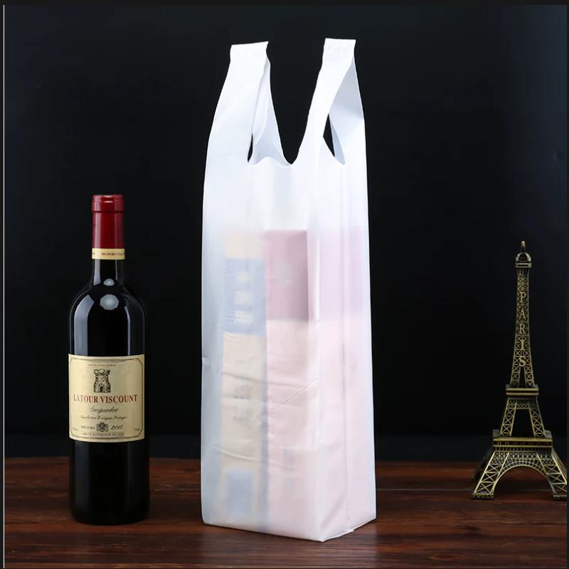 Plastic Handbag Single Double Wine Bottle Storage Sack Halloween Thanksgiving Wedding Gift Packaging Pouch Champagne Beverage Universal White Vest Bag