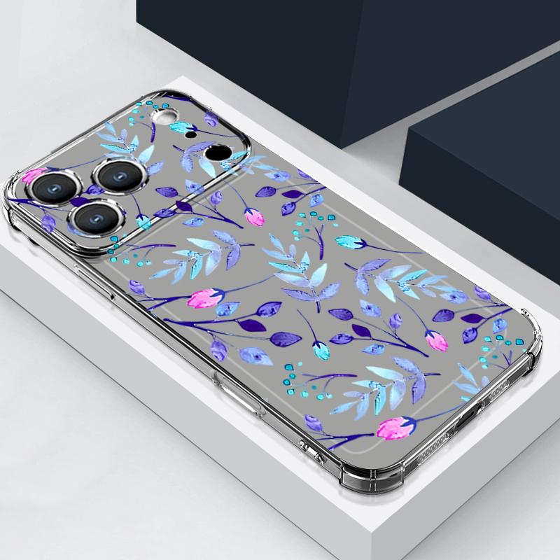 Floral Flower Patterned Silicone Phone Case For iPhone 17 Pro Max 16 15 14 Pro Max 13 12 Pro 11 Shockproof Soft TPU Clear Cover