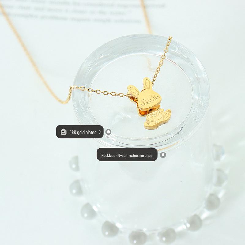 Charming Cartoon Rabbit Gold-Plated Titanium Steel Pendant Necklace