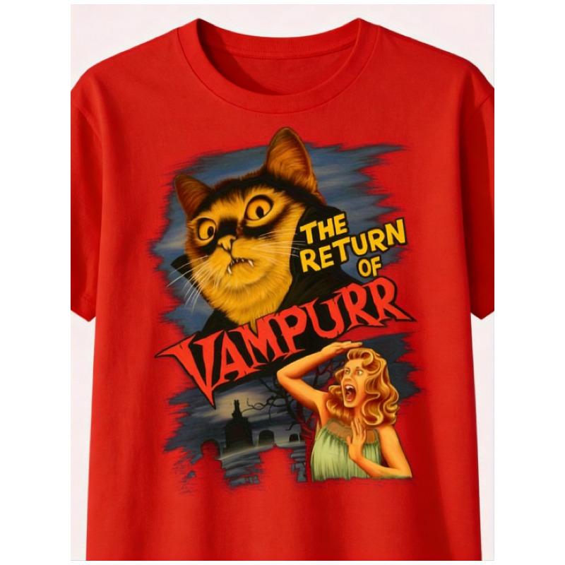 Unisexs Retro Vampire Cat Pattern Tshirt Summer New Style Suitable for Both Unisex and Women Casual Fashion Tshirt