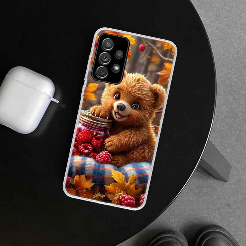 Animal Brown Cute Bear Phone Case Cover for Samsung Galaxy A12 A22 A32 A52 A72 A02S A51 A50S A31 A20S A10S Note 20 Ultra 10 Plus