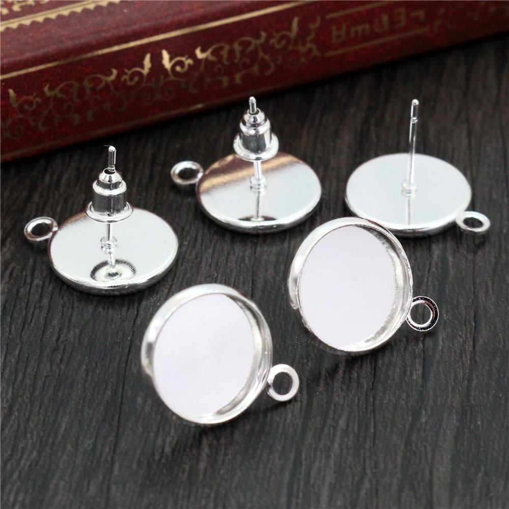 12mm 30pcs Rhodium Brone Gold Silver Plated Stainless Iron Earring Studs(with Ear Plug) Base,Fit 12mm Glass Cabochons