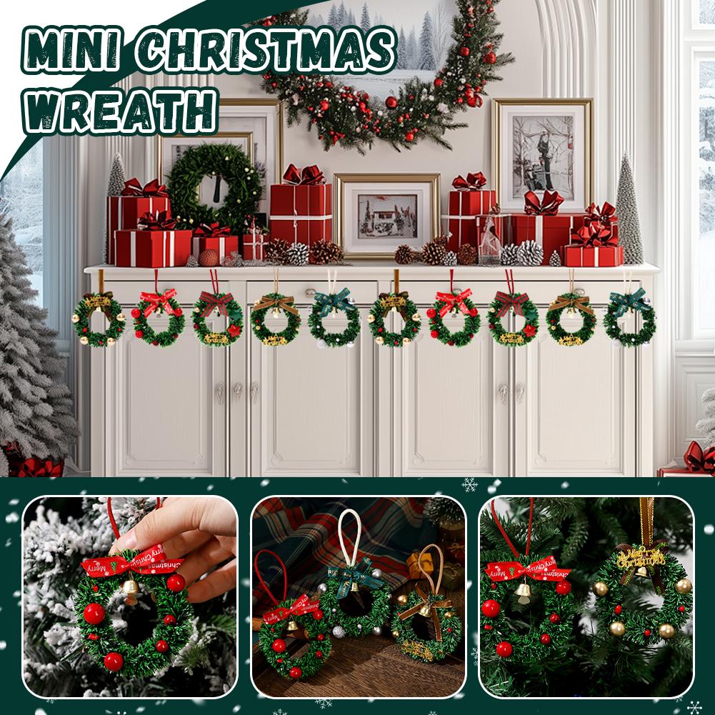 5pcs Mini Christmas Wreath Ornaments Xmas Tree Decor Home Window Display Hanging Decorations Holiday Party Home Accessories