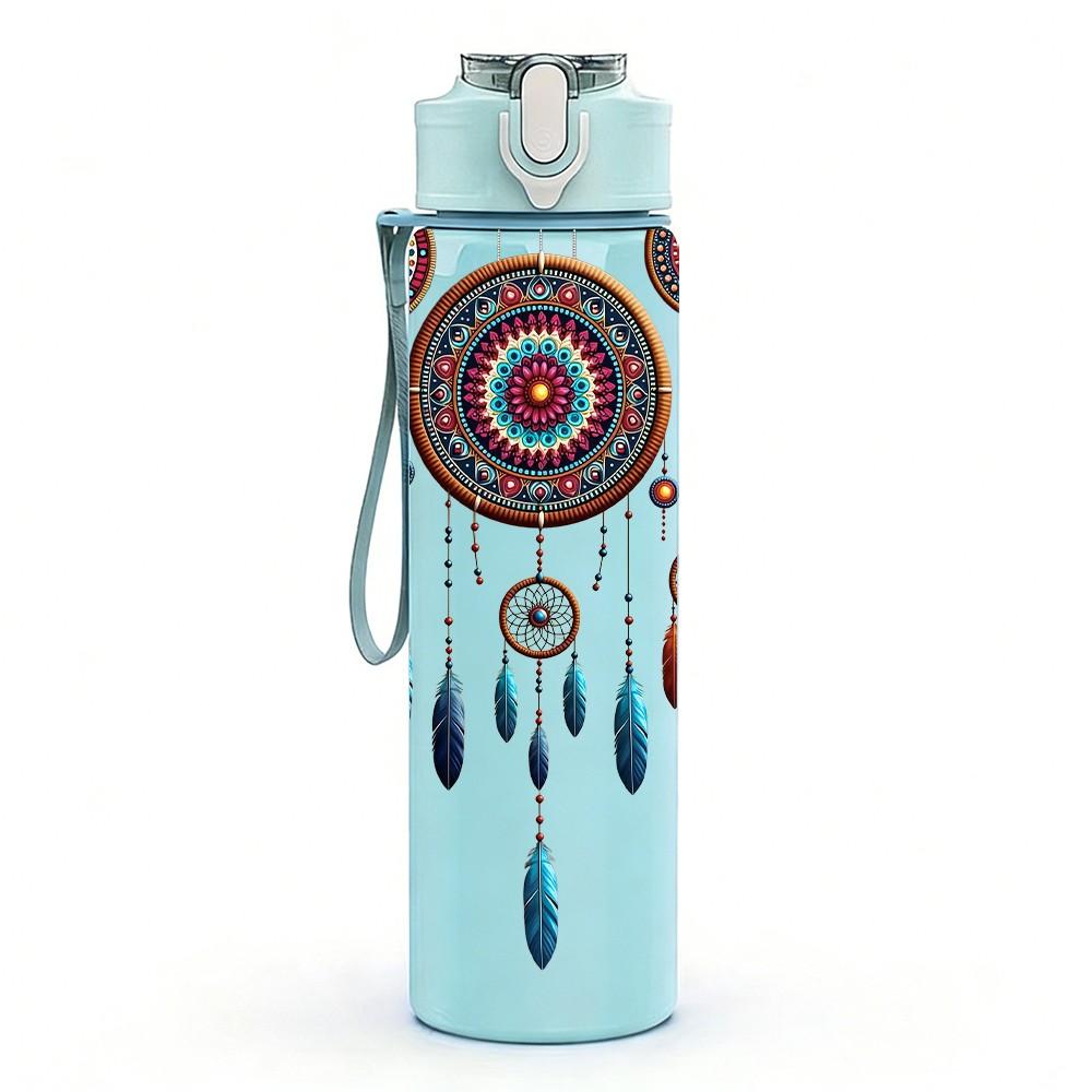 1PC Bohemian Dreamcatcher Colorful Feather Ornament 750ml Color Plastic Sports Water Bottle Leakproof Flip Straw Lid Suitable for Sports Office Use