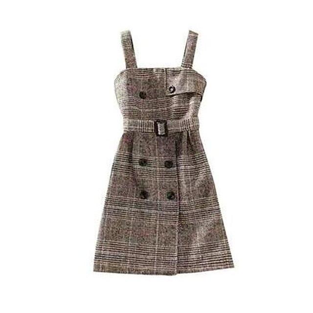 

Осінь-зима Новий в’язаний светр з довгими рукавами Пуловери + коротка сукня в клітку з суміші твіду з 2 предметів. Жіноче вбрання з поясом XXL