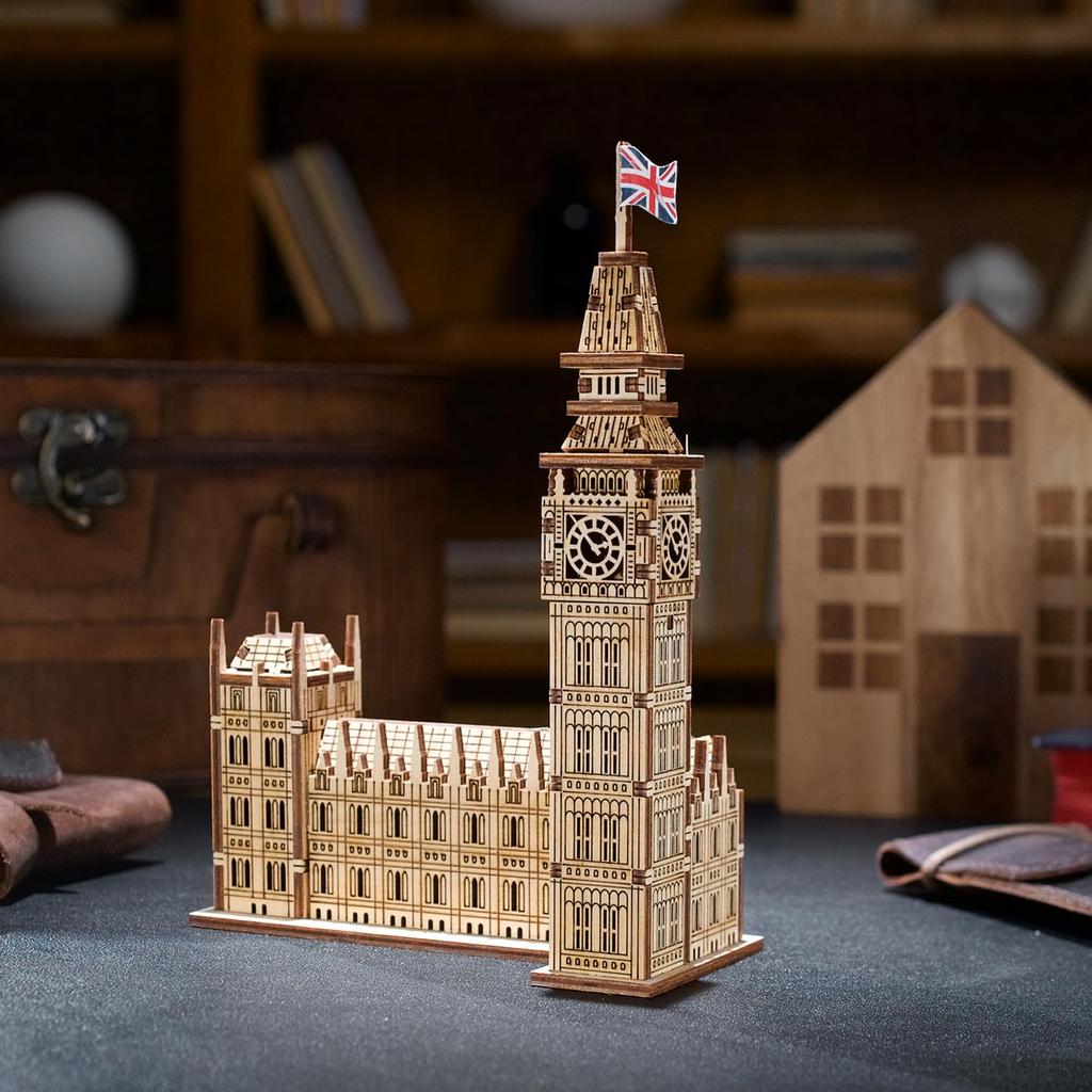 UGEARS Wooden 3D Puzzle Big Ben Model Kit for Adults Easy Craft London Building Kit 63 Pieces - - -