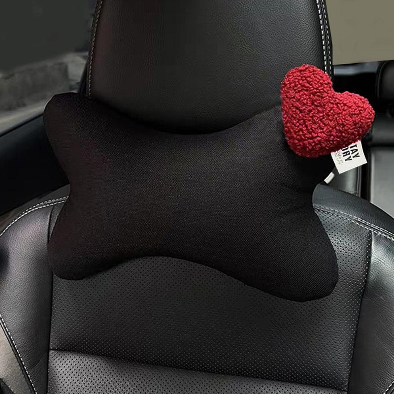 Cute Retro Red Heart Universal Car Neck Pillow Four Seasons Ice Silk Auto Seat Headrest Holder Waist Support Car Accessories