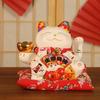 Electric Waving Lucky Cat Ceramic Ornament for Home, Living Room, Shop, or Cashier Desk.