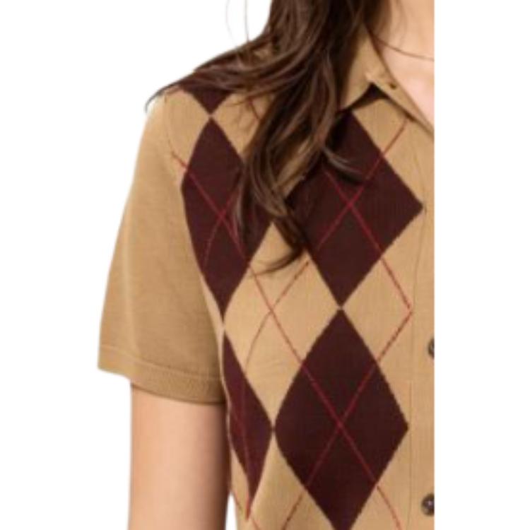 UNIQLO Diamond Pattern Single-Breasted Short Sleeve Sweater Women sweater 488333-34