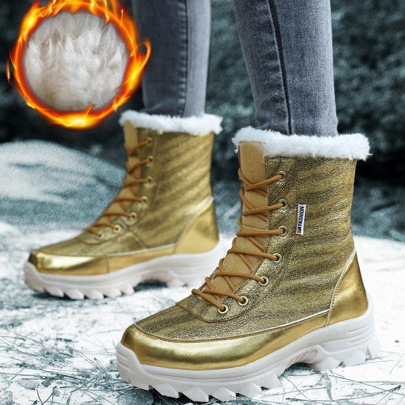 Winter Snow Boots Women Comfortable Plush Laced Anti-slip High-top Women Wear-resistant  Boots Soft Hiking Shoes Women