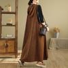 Women's Oversized Denim Vest Dress V-Neck Hooded Loose Fit Spring Summer Casual Mid-Length Dress with Pockets