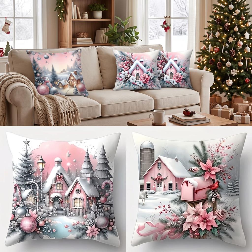 4 Pack Christmas Throw Covers, Decorative Cushion Cases for Home and Sofa Decoration