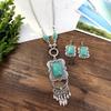 Vintage turquoise necklace Bohemian versatile temperament exaggerated fringed sweater chain earrings accessories