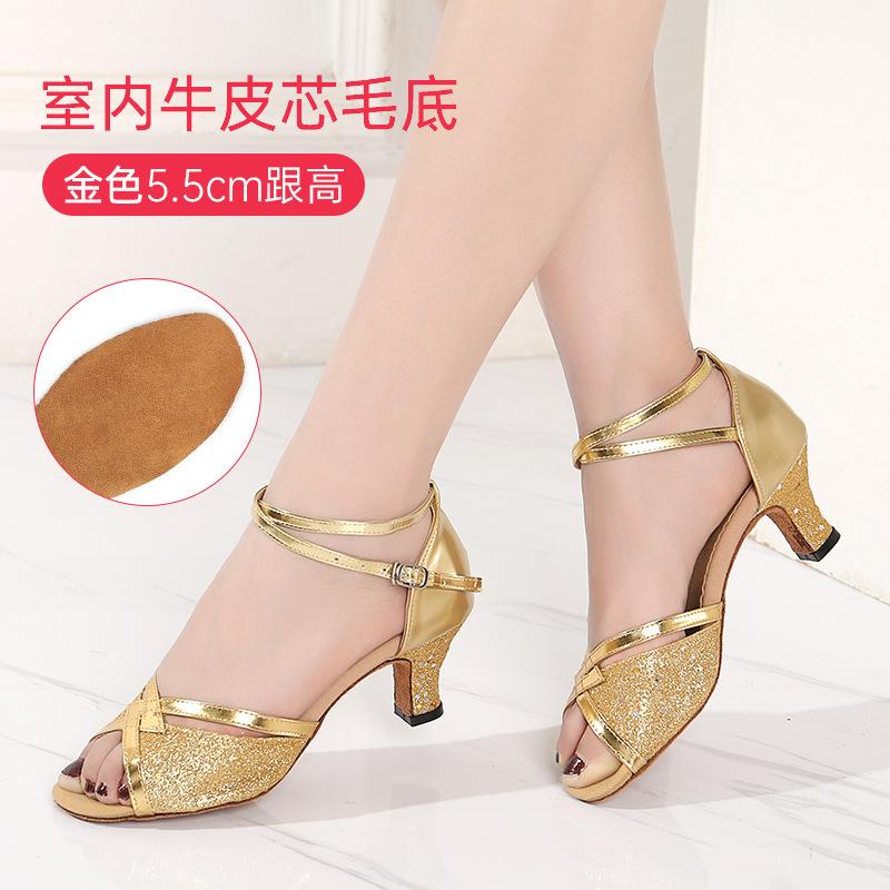Girls Dance Shoes Sequined Latin Dance Shoes Open Toe Sandals High Heels Crystal Sparkling Standard Dance Shoes