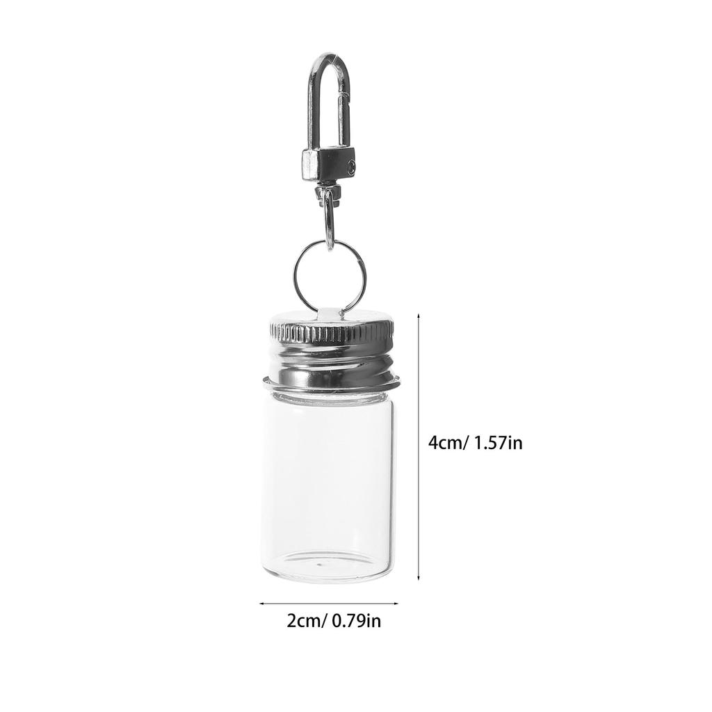 INOOMP 5-Piece Mini Glass Bottle Keychain, Clear Small Bottles, Airtight, Small Item Storage Containers, 7ml