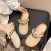 Baotou Half Slippers Female Summer New Pearl Slip-on Muller Shoes Flat Sandals Lazy Casual Slippers Female