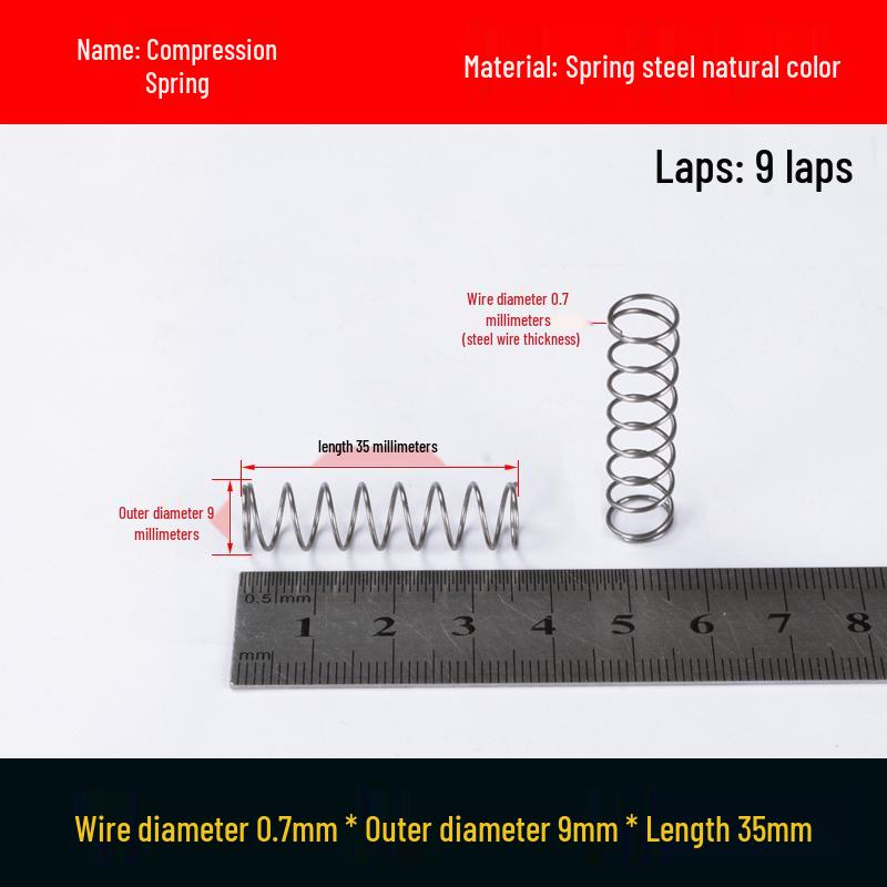 Druckfeder mit Rückstellfunktion aus Federstahl, 0,7 mm Drahtdurchmesser, 8-12 mm Außendurchmesser