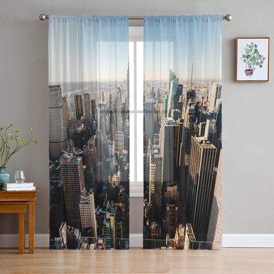 Fensterbehandlung mit Stadtlandschaft aus New York, Tüll, moderne transparente Vorhänge für Küche, Wohnzimmer, Schlafzimmer, Vorhänge, Dekoration